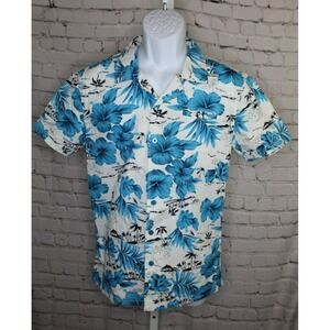 XIOS New York Men's Blue Floral Button Up Hawaiian Shirt Size Small 100% Cotton